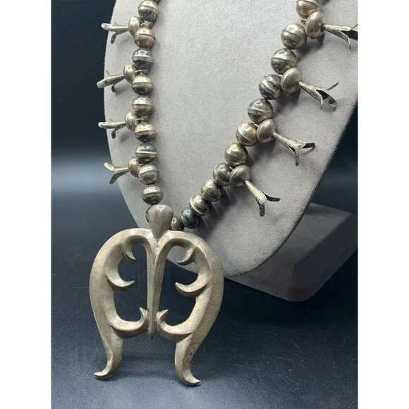 Squash Blossom NAJA Pendant Sterling Silver Native American Silver Pearls Long C